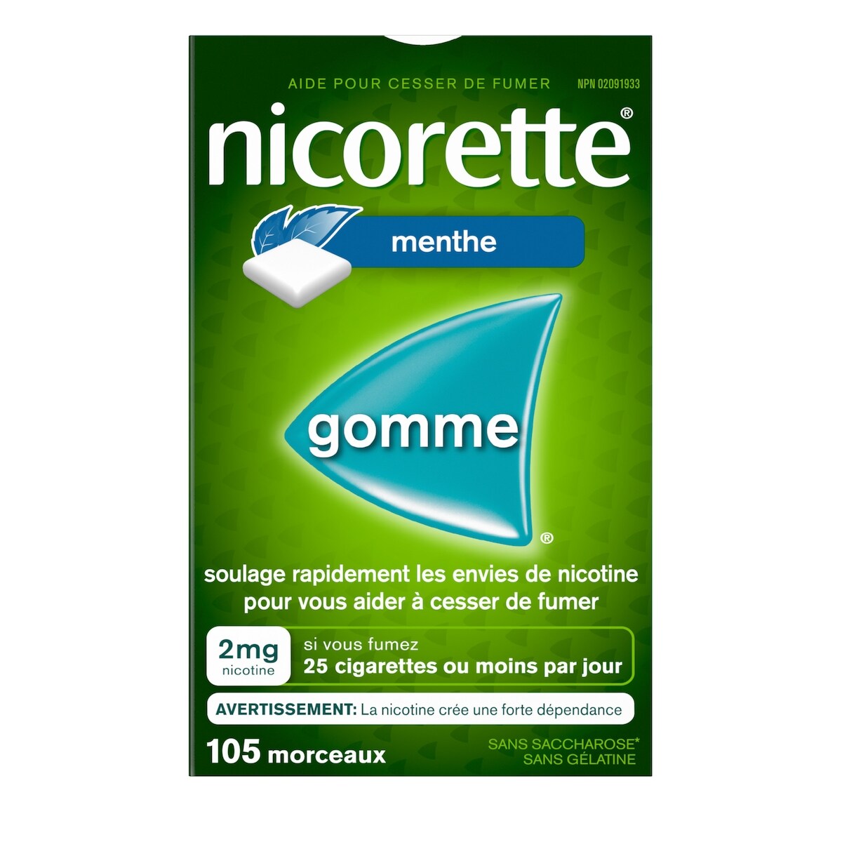 Gomme à 2 mg de nicotine, saveur de menthe Frissons extrêmes