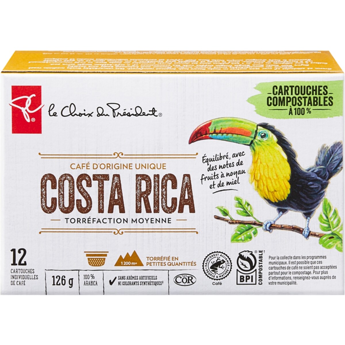 Cartouches individuelles de café d’origine unique Costa Rica torréfaction moyenne