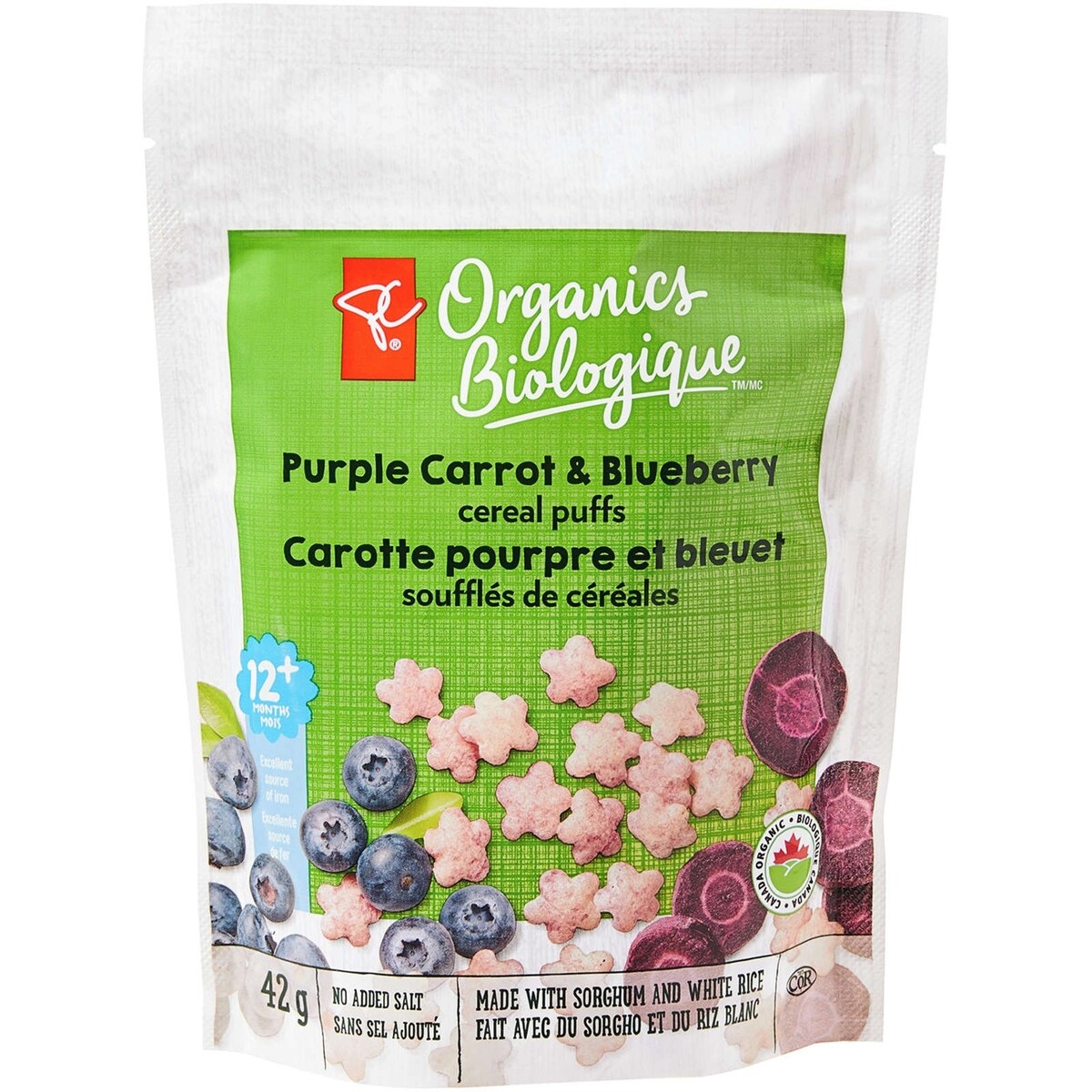 Carotte pourpre et bleuet soufflés de céréales