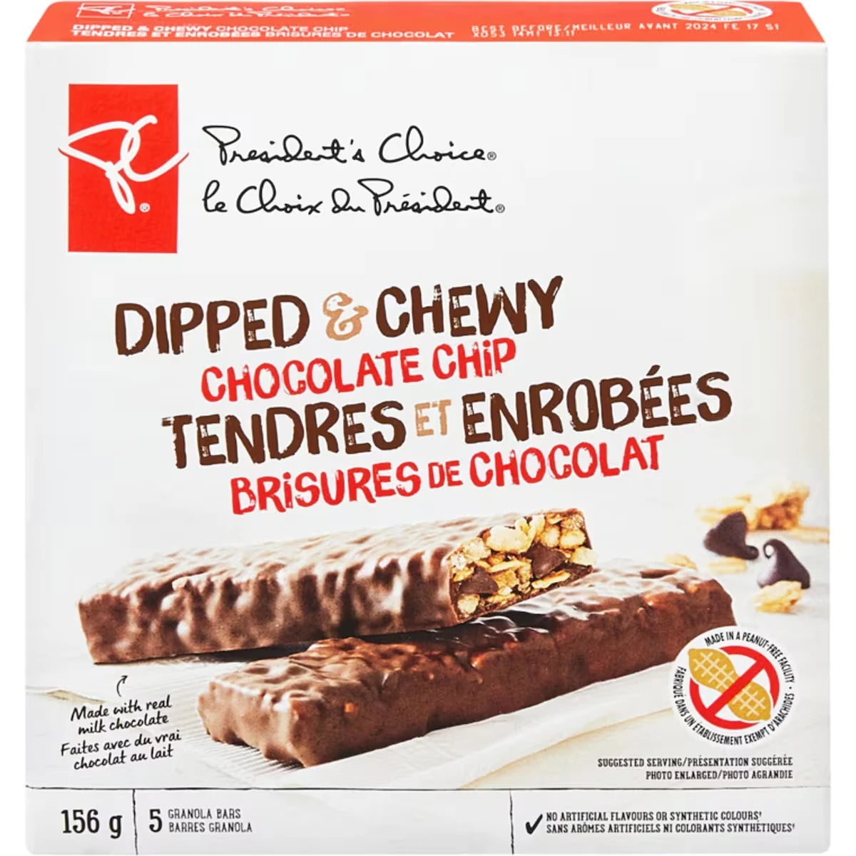 Barres granola tendres et enrobées, brisures de chocolat