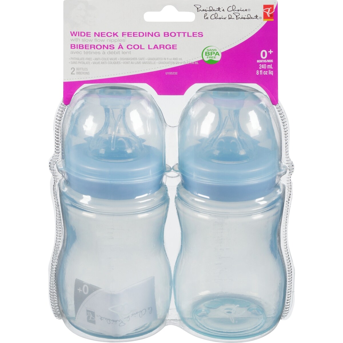 Biberons a col large 8oz, 2 pack