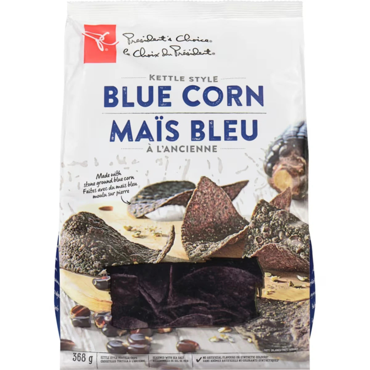 Croustilles tortilla de maïs bleu à l’ancienne assaisonnées de sel de mer