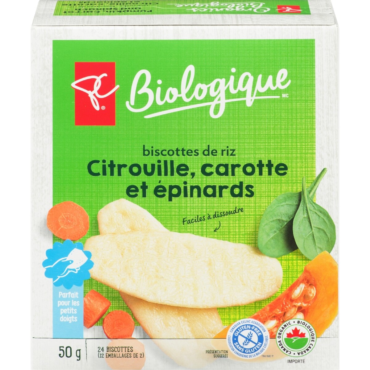 Biscottes de riz Citrouille, Carotte, Epinard