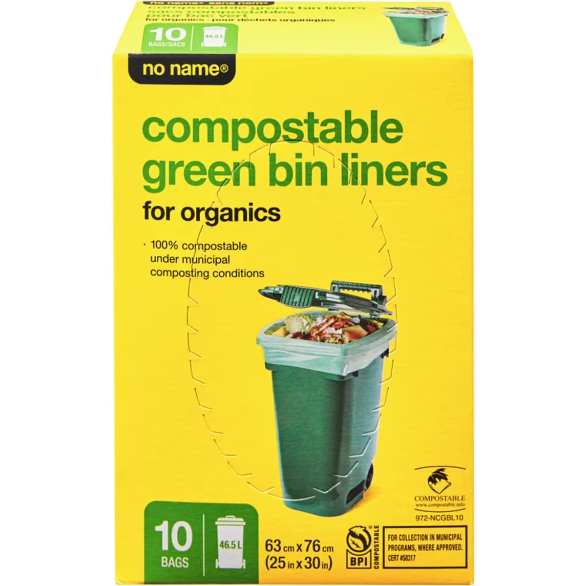 Sacs compostables pour bac vert pour déchets organiques 46,5 l