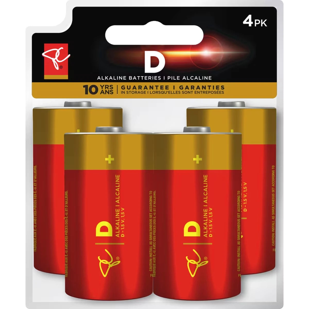 Paquet de 4 piles alcalines D longue durée