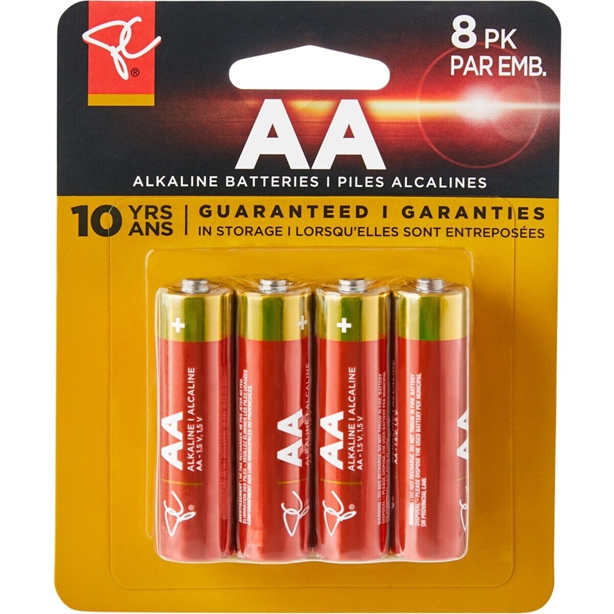 Paquet de 8Â piles alcalines AA longue durée
