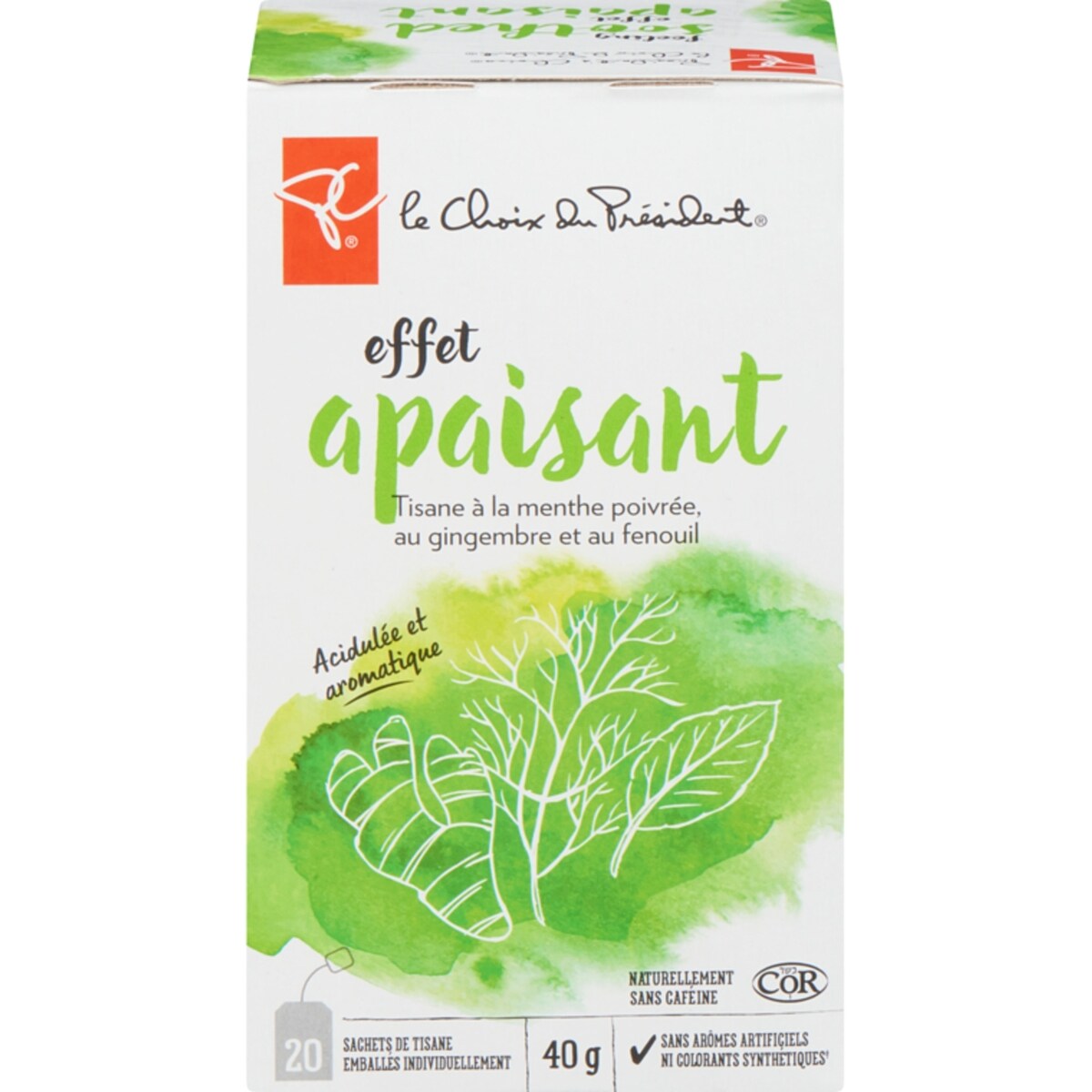 Tisane à la menthe poivrée, au gingembre et au fenouil, effet apaisant