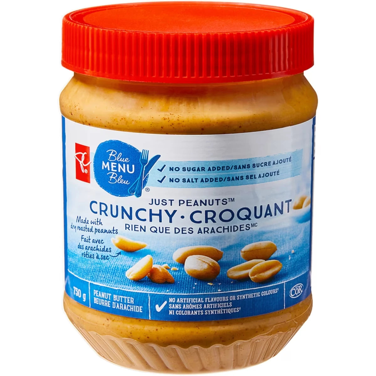 Beurre d’arachide croquant rien que des arachides, menu bleu