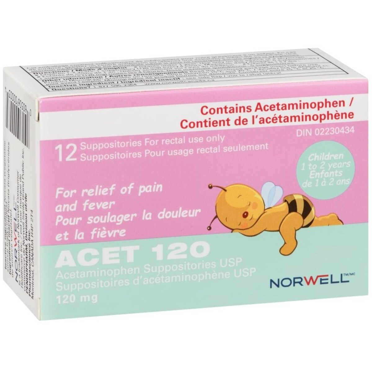 Suppositoire pour la fièvre et la douleur 120mg - Suppositoires contre la fièvre pour enfants (1-2 ans) - Suppositoires d'acétaminophène confortable et sûr - Pour utilisation rectale seulement