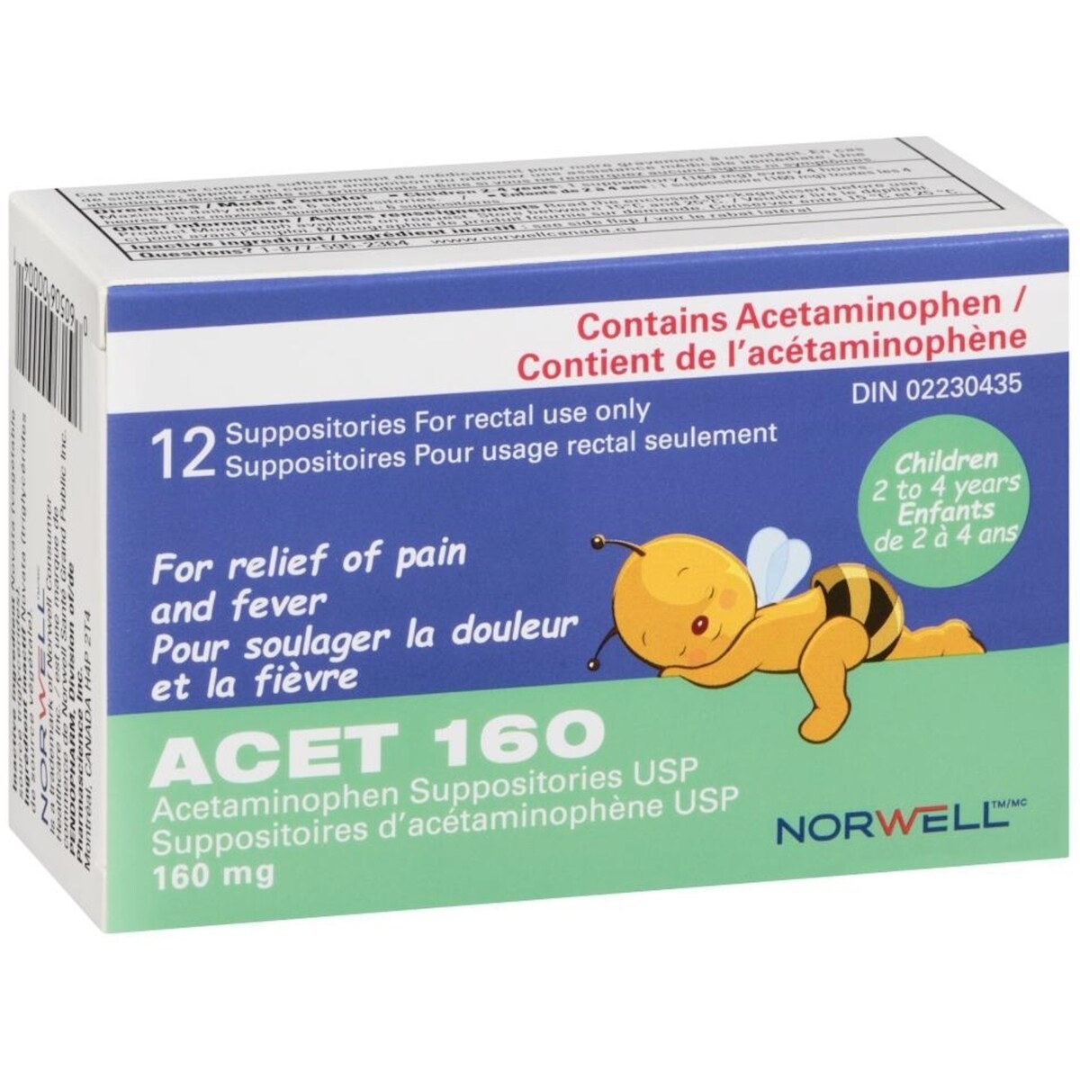 Suppositoire pour la fièvre et la douleur 160mg - Suppositoires contre la fièvre pour enfants (2-4 ans) - Suppositoires d'acétaminophène confortable et sûr - Pour utilisation rectale seulement