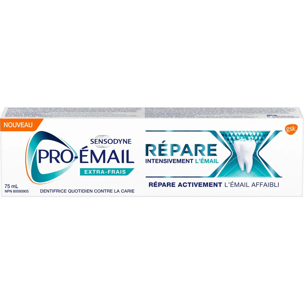 Dentifrice Pro-Émail pour soin de l’émail, Répare intensivement l’émail, dentifrice quotidien au fluorure, Extra-Frais, 75 ml