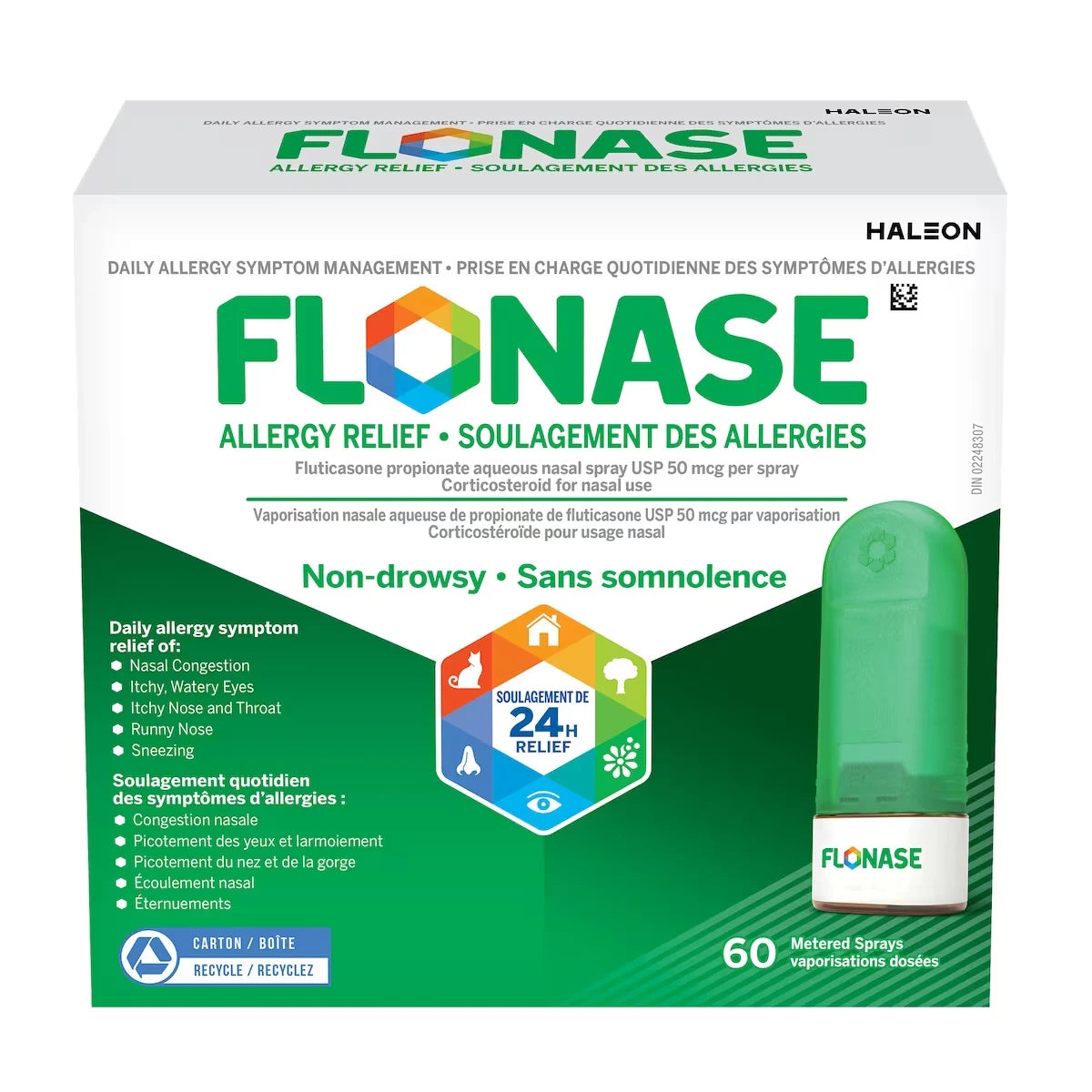 Vaporisateur nasal contre les allergies, 24 h de soulagement tout-en-un des allergies, sans somnolence, 60 vaporisations