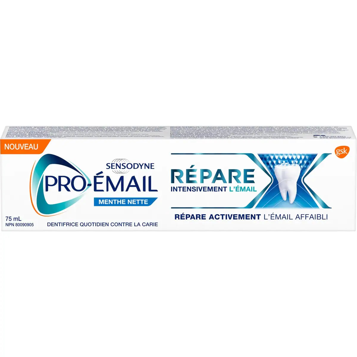 Dentifrice Pro-Émail pour soin de l’émail, Répare intensivement l’émail, dentifrice quotidien au fluorure, Menthe nette, 75 ml