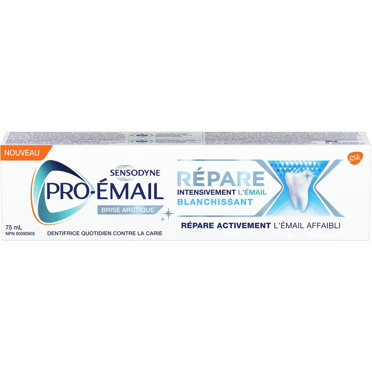 Dentifrice Pro-Émail pour soin de l’émail, Répare intensivement l’émail, blanchissant, brise arctique