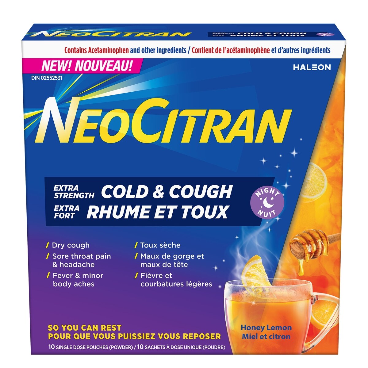 Rhume et Toux Nuit miel et citron Extra Fort (poudre)