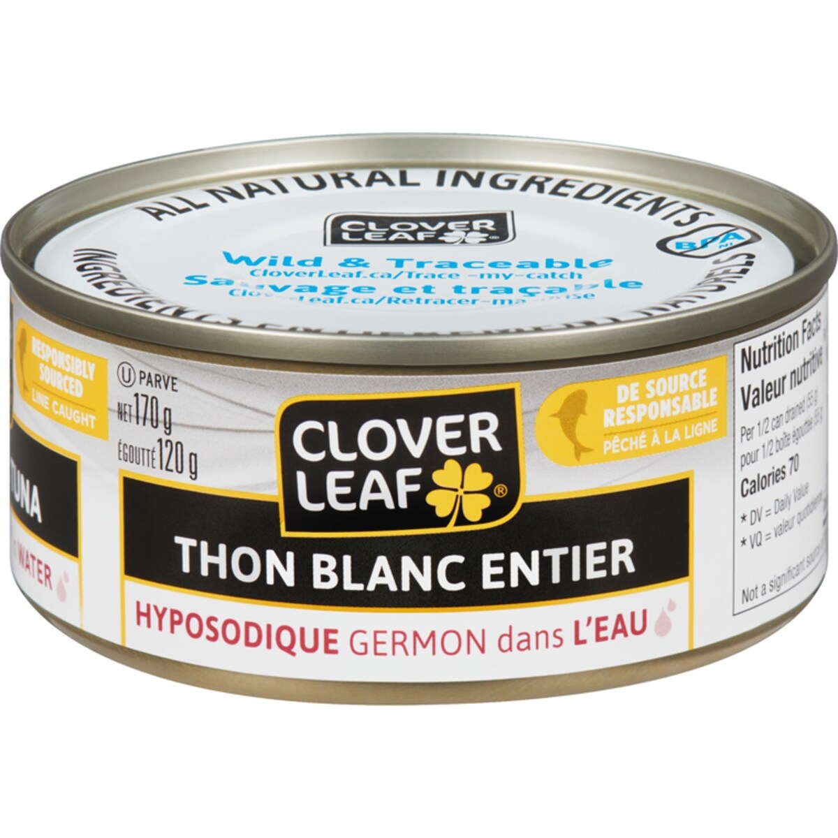 Thon germon blanc entier faible en sel dans l’eau