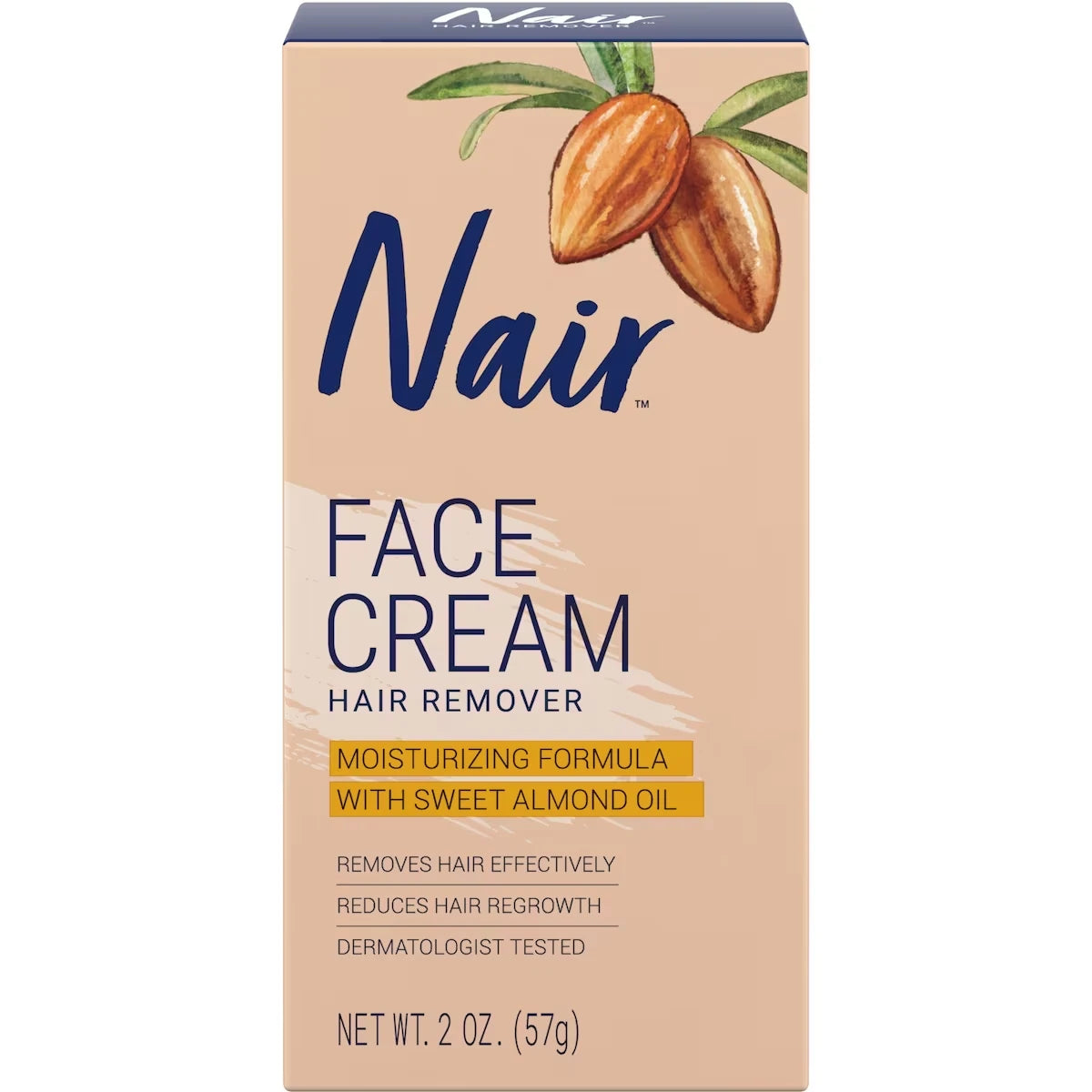 Crème dépilatoire pour le visage et la lèvre supérieure avec de l’huile d’amande douce et de l’huile pour bébé