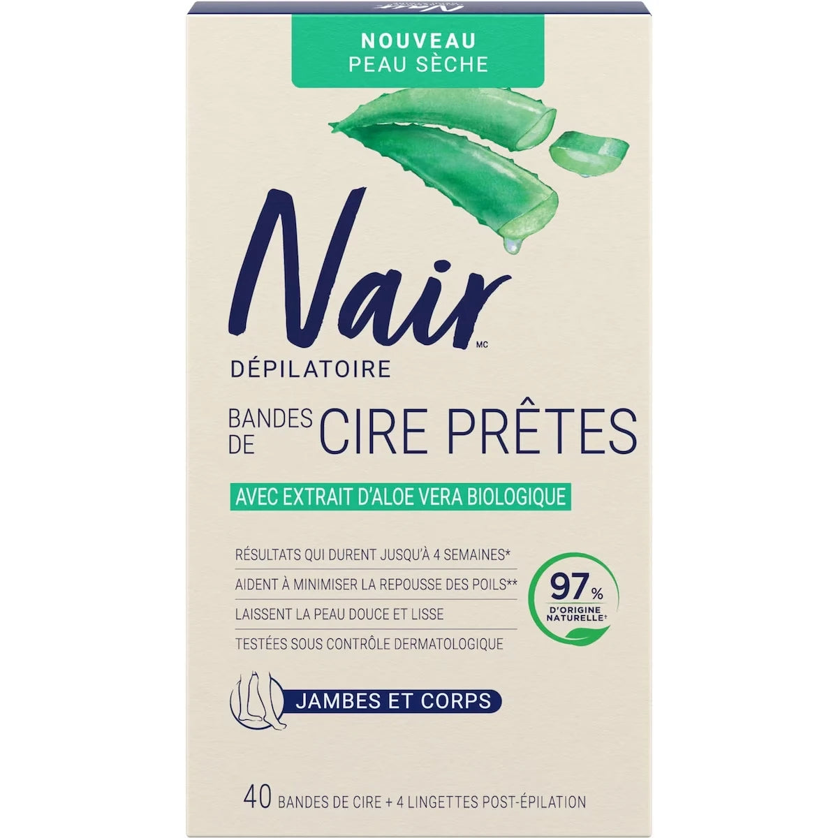Bandes de cire prêtes pour la peau sèche avec extrait d’aloès biologique