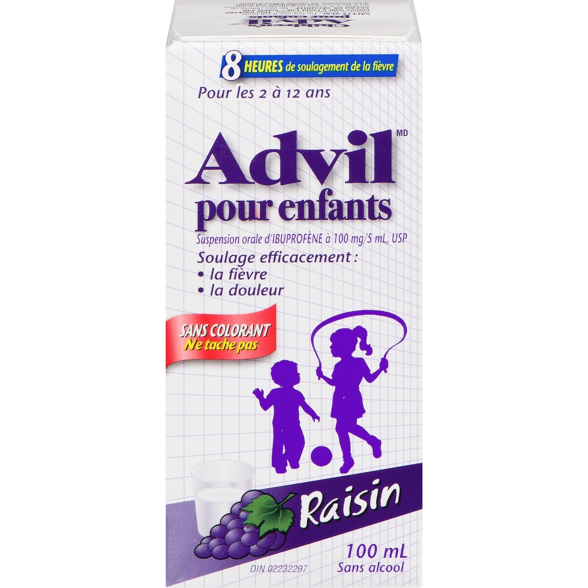 pour Enfants Suspension, Sans Colorant, Raisin, 100 ml