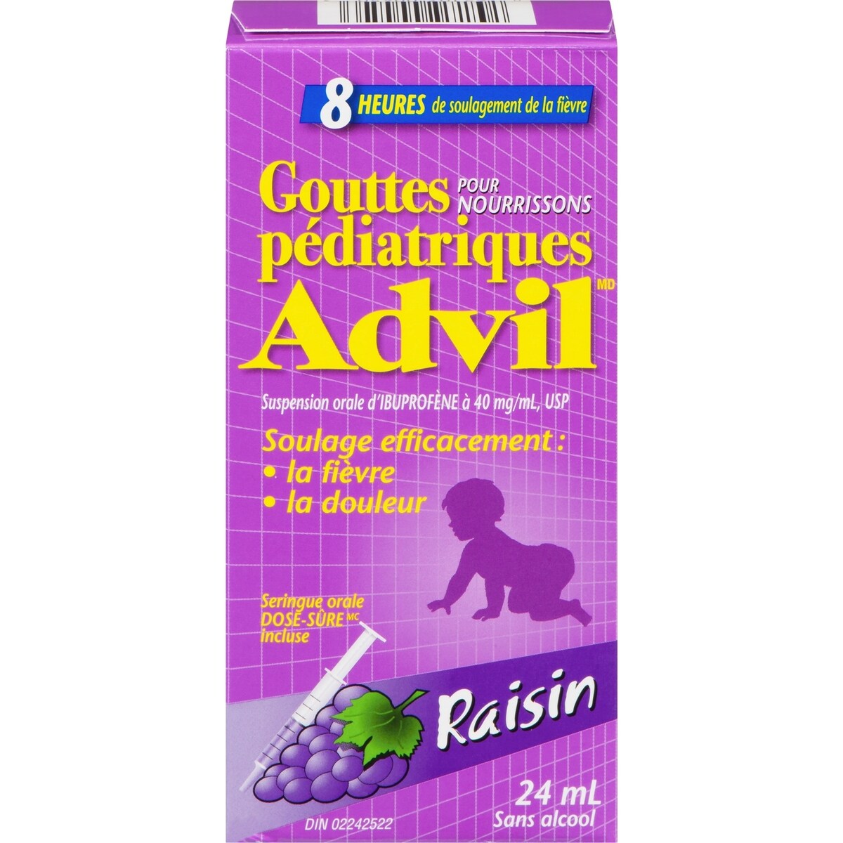 Gouttes Pédiatriques pour Nourrissons Suspension Orale d'Ibuprofène à 40 mg/ml, USP Raisin 24 ml