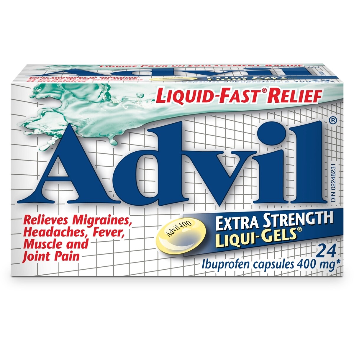 Advil, Extra-fort, pour soulager les maux de tête, les migraines et la douleur, 400 mg d’ibuprofène, flacon de 24
