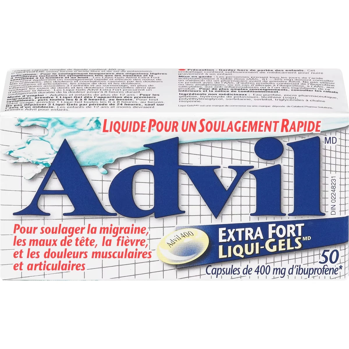 Advil, Extra-fort, pour soulager les maux de tête, les migraines et la douleur, 400 mg d’ibuprofène, flacon de 50