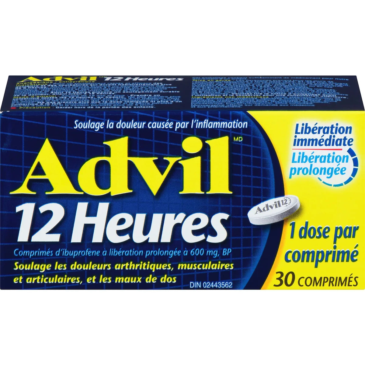 12 heures, pour un soulagement prolongé de la douleur, 600 mg d’ibuprofène, flacon de 30