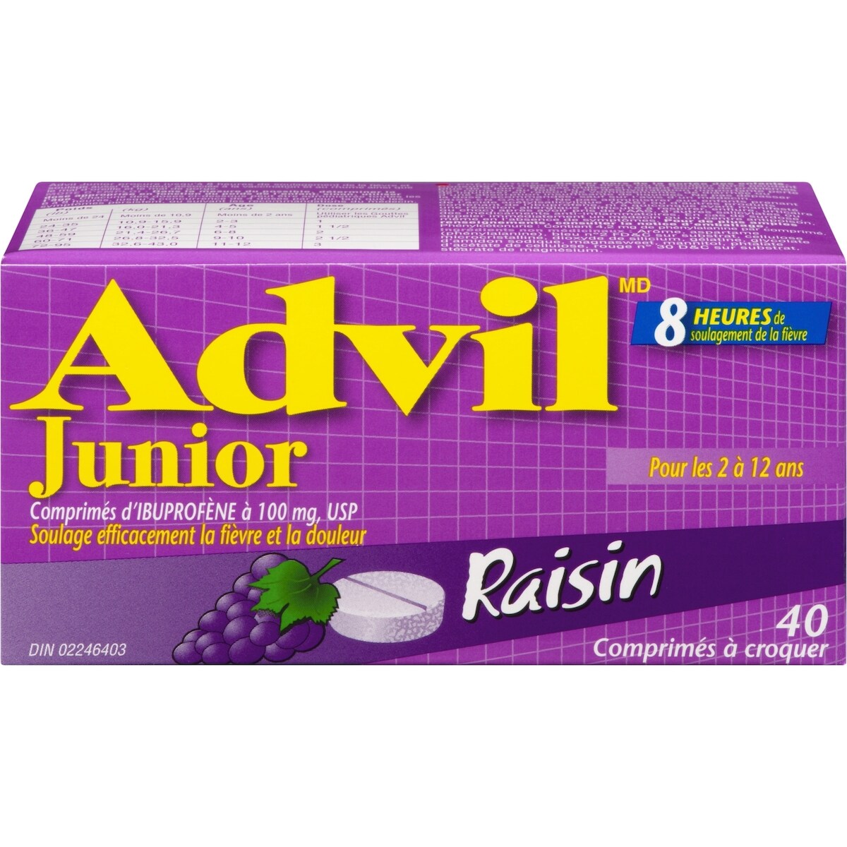 Junior Comprimés d'ibuprofène à 100 mg, USP, Raisin, 40 comprimés