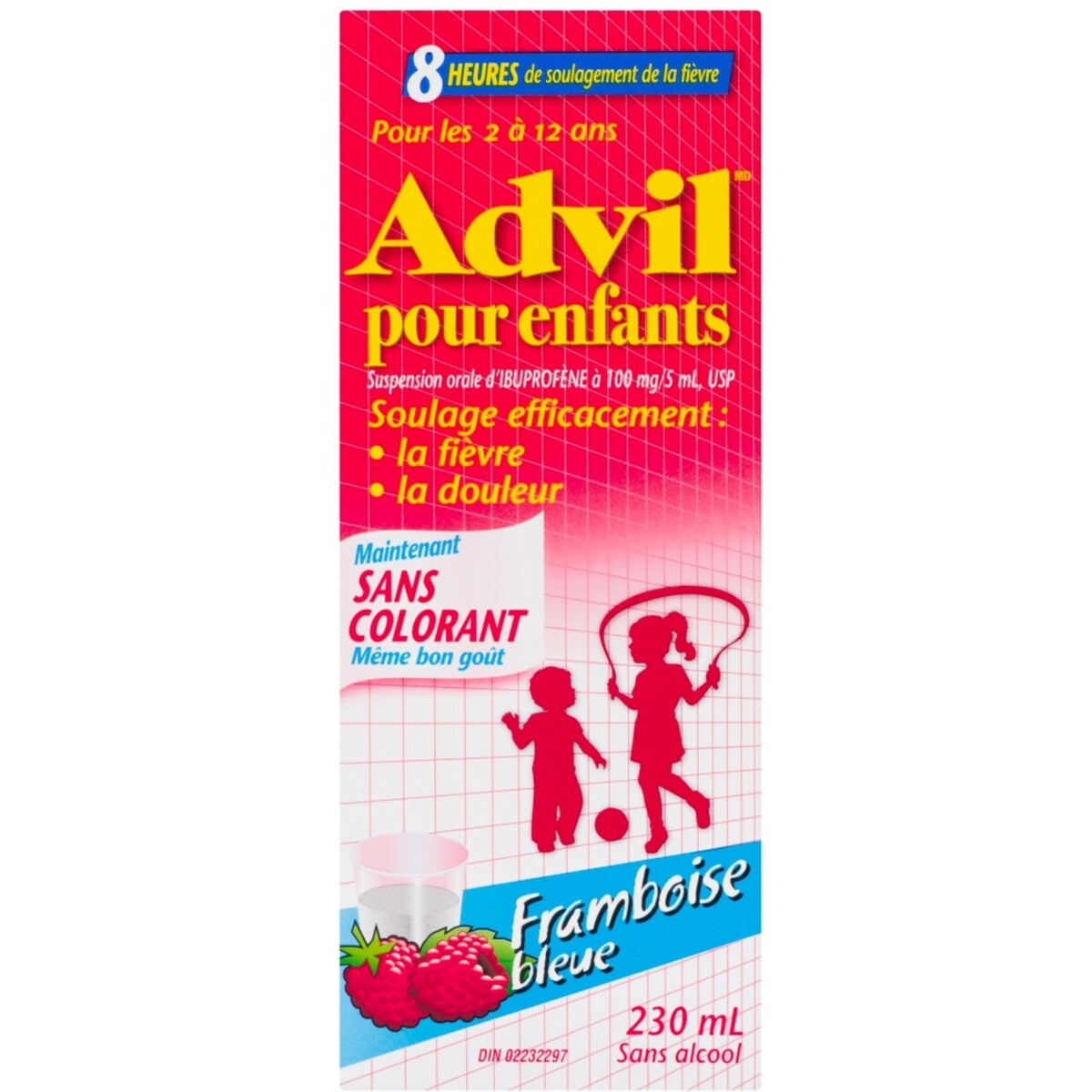 pour Enfants Suspension, Sans Colorant, Framboise bleue, 230 ml