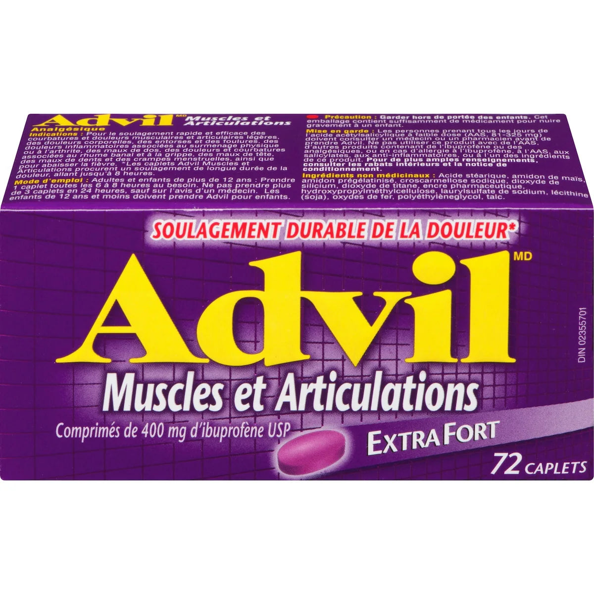 Muscles et articulations Extra-fort, pour soulager les douleurs inflammatoires, 400 mg d’ibuprofène, flacon de 72