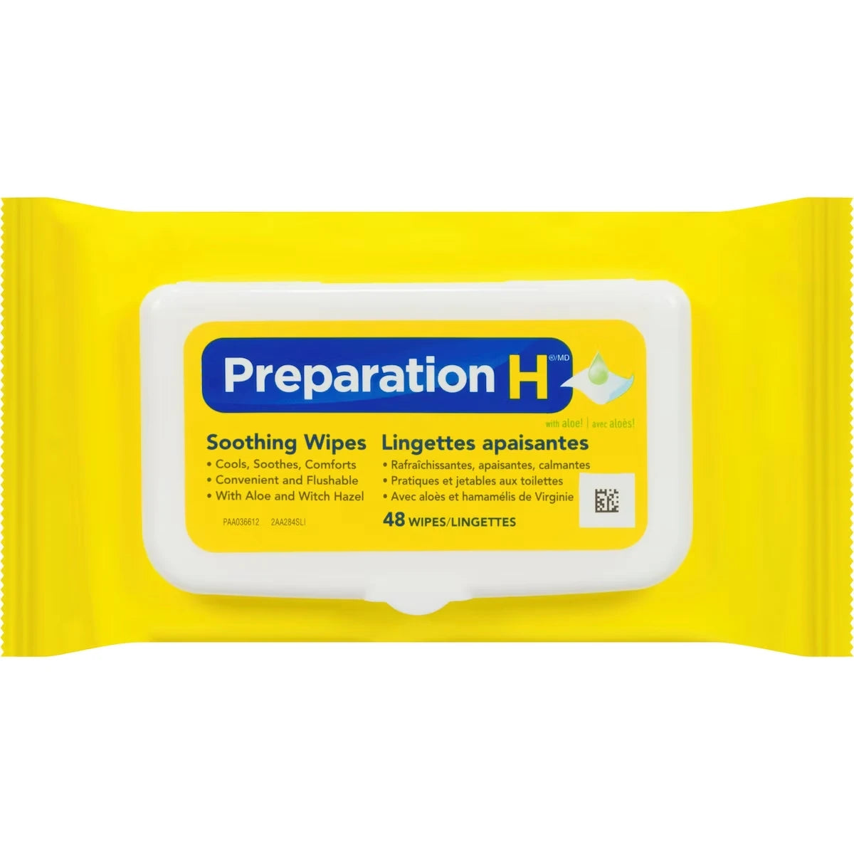 Lingettes apaisantes pour l'hygiène en cas d'hémorroïdes à l'Aloès et à l'Hamamélis, jetables dans les toilettes, 48 unités