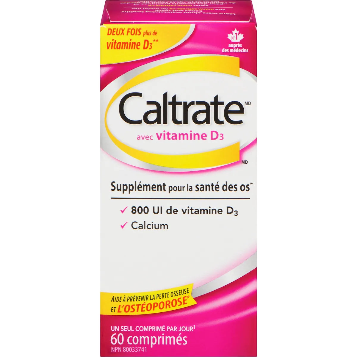 Comprimés, supplément de calcium et de vitamine D3 pour la santé des os, 60 unités
