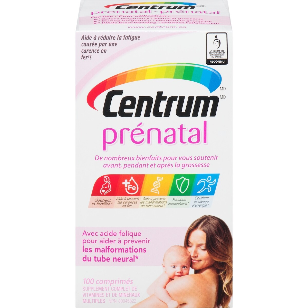 prénatal, une multivitamine en format de 100 comprimés