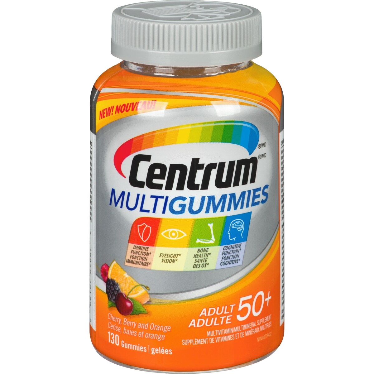 MultiGummies Adultes 50+, une multivitamine gélifiée en format de 130 comprimés