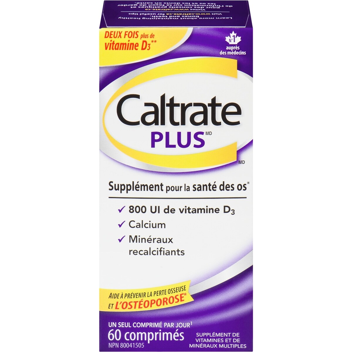 Comprimés Plus, supplément de calcium et de vitamine D3 pour la santé des os, 60 unités