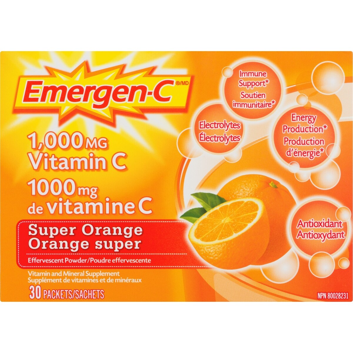 Mélange pour boisson, supplément de vitamine C (1 000 mg), saveur de super orange, 30 sachets