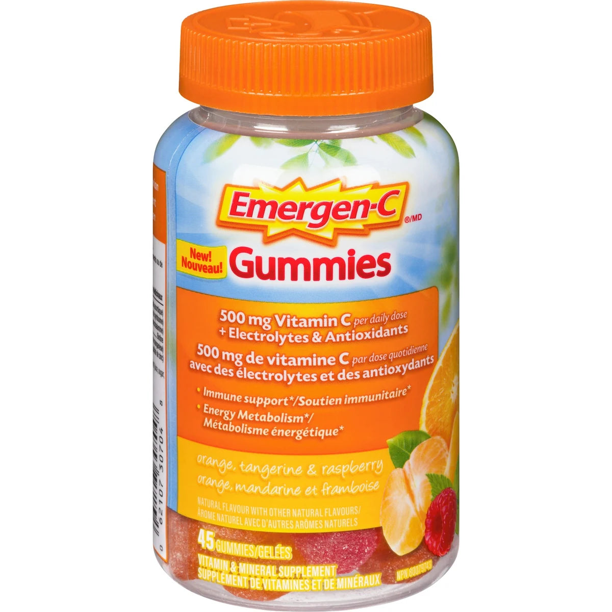 Gelées, supplément de vitamine C (500 mg), saveurs d’orange, de mandarine et de framboise