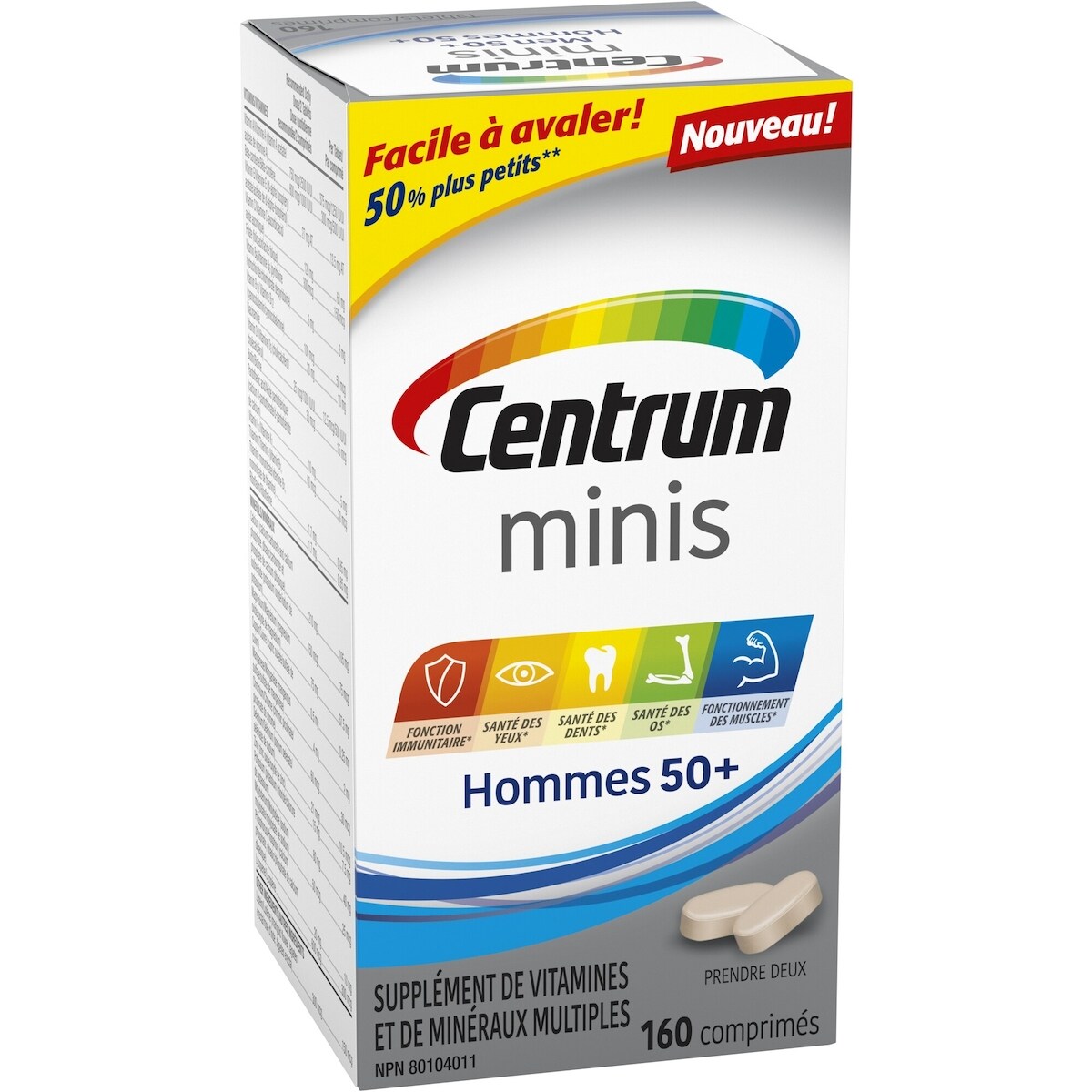 Minis Hommes 50+, un supplément complet de vitamines et de minéraux, en format de 160 petits comprimés