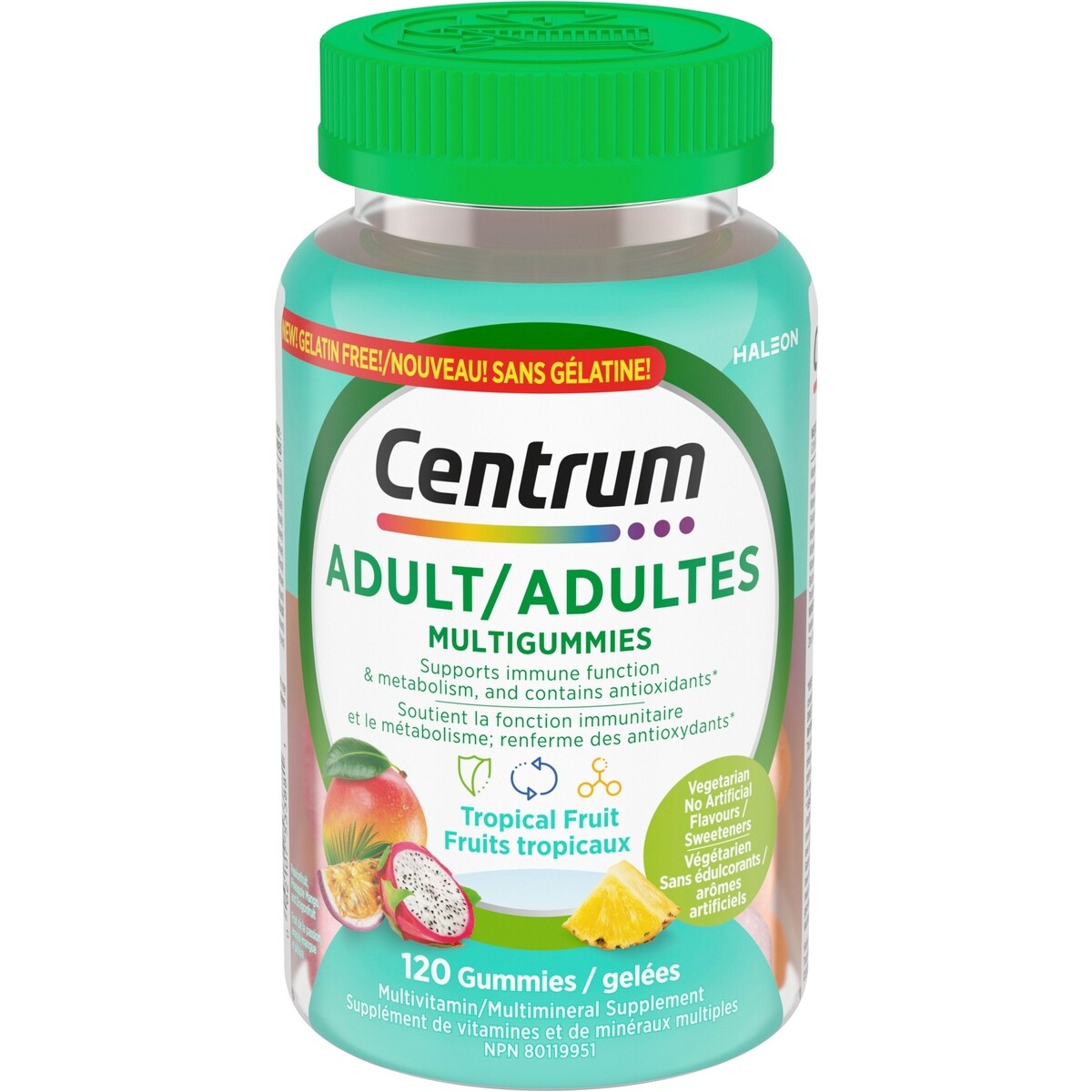 Multigummies Centrum aux fruits tropicaux pour adultes, supplément de vitamines et de minéraux multiples, saveurs d’ananas-mangue, de pitaya et de fruit de la passion
