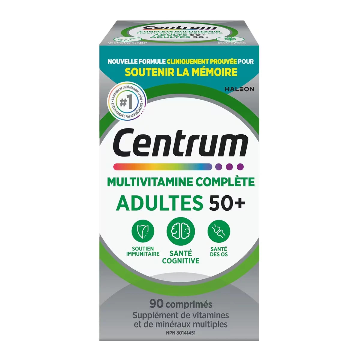 Adultes 50+, Formule complète, supplément de multivitamines et minéraux éprouvé en clinique pour soutenir la mémoire et la santé cognitive, 90 comprimés