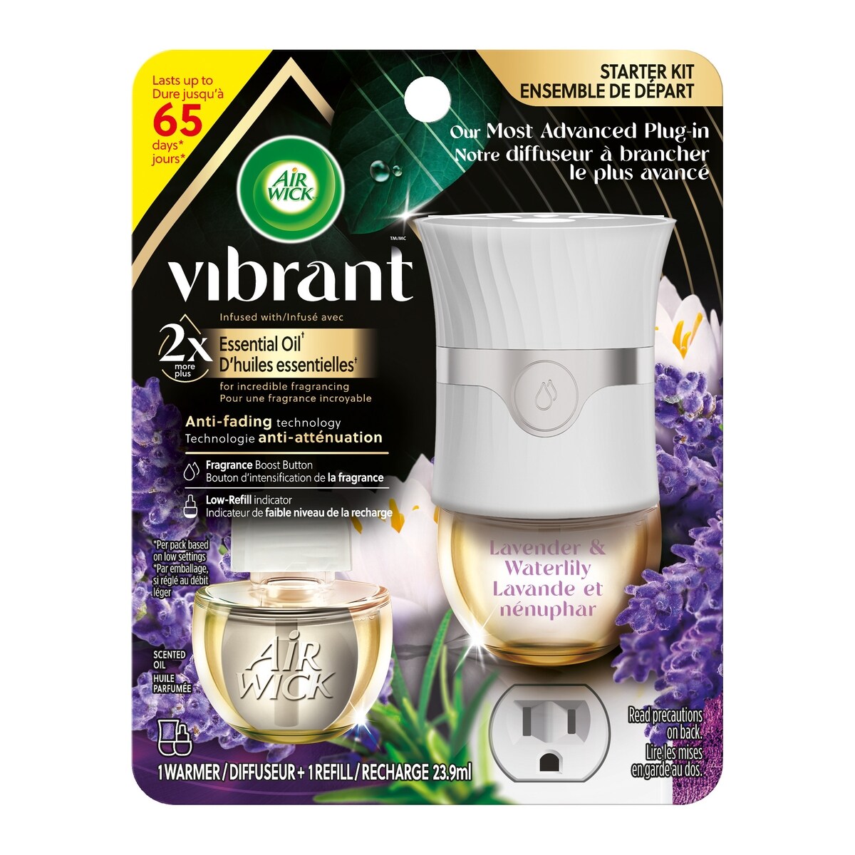 Trousse Diffuseur d’huiles parfumées VibrantMC - Lavande et nénuphar, 1 Diffuseur + 1 Recharge