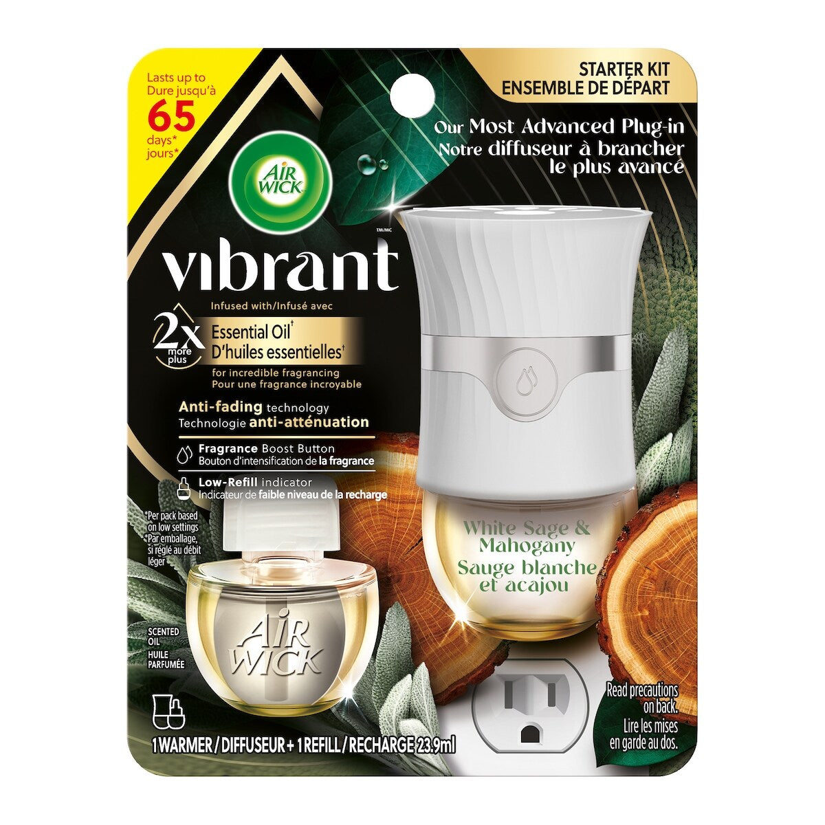 Trousse Diffuseur d’huiles parfumées VibrantMC - Sauge blanche et acajou, 1 Diffuseur +1 Recharge