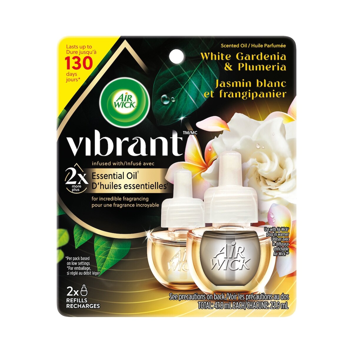 Recharge d’huiles essentielles parfumées VibrantMC -  Jasmin blanc et frangipanier, 2 Recharges