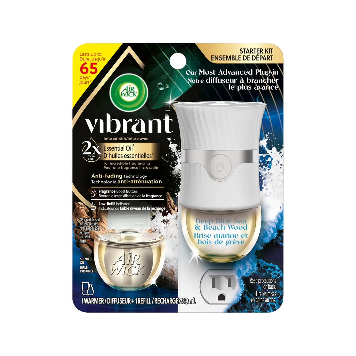 Trousse Diffuseur d’huiles parfumées VibrantMC - Brise marine et bois de grève, 1 Diffuseur + 1 Recharge
