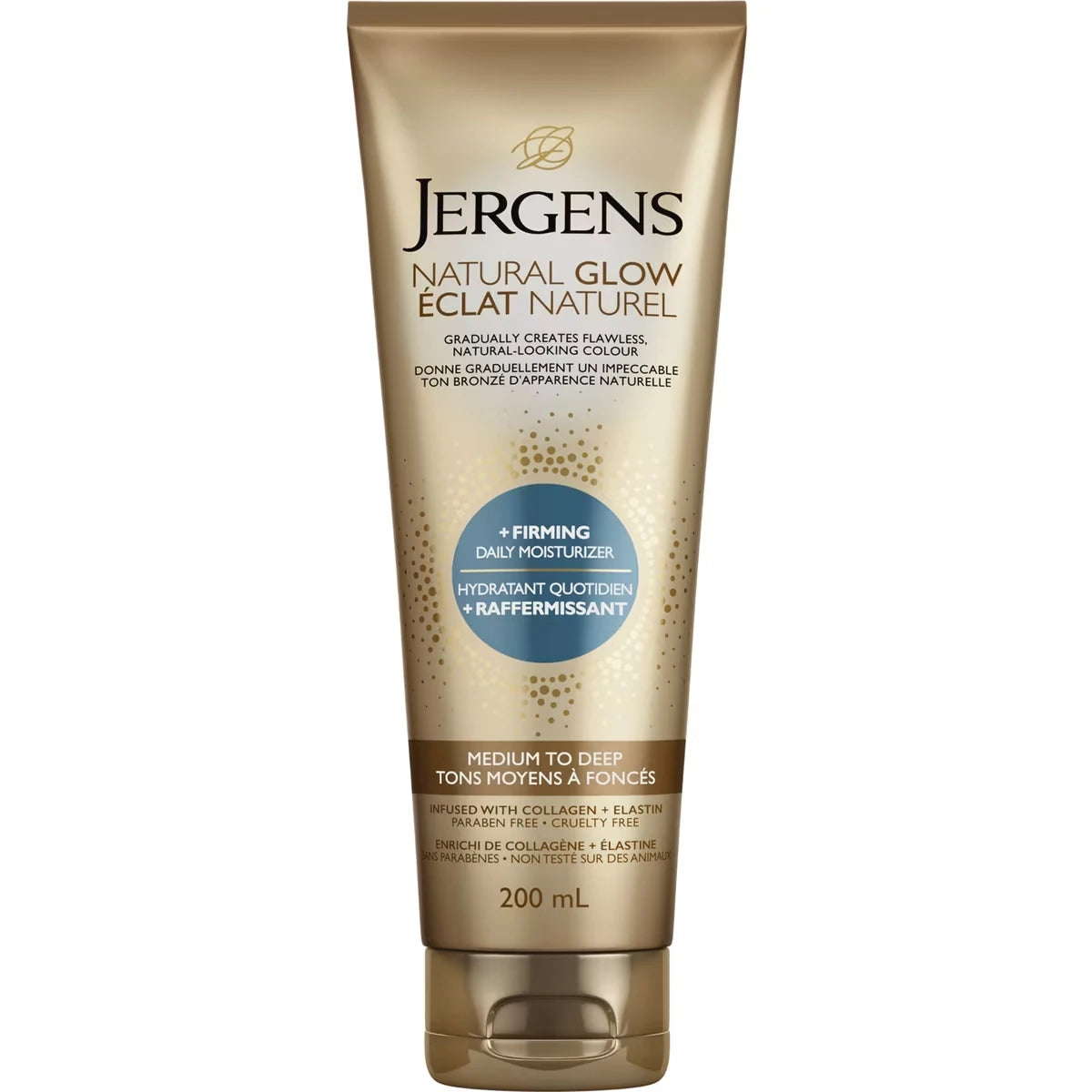 Autobronzant progressif hydratant quotidien Éclat Naturel +Raffermissant de Jergens – tons moyens à bronzés