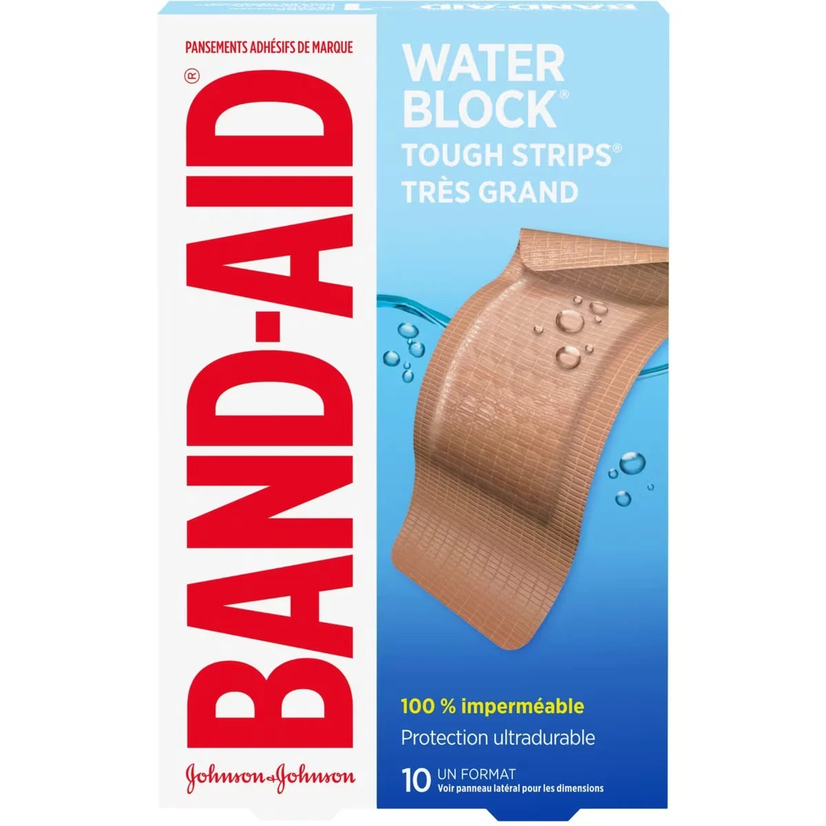 Pansements adhésifs Water Block Tough Strips, très grands
