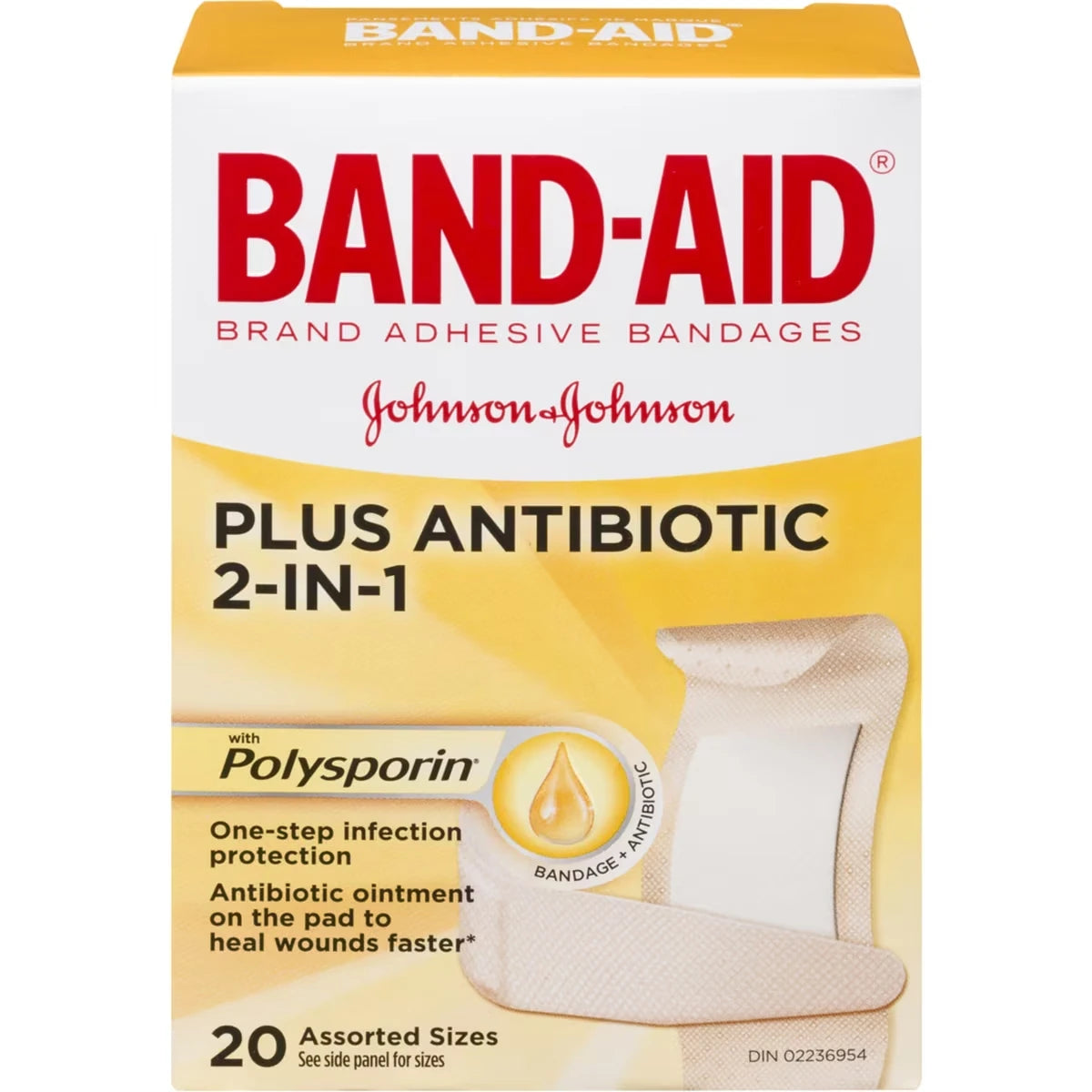 Pansements adhésifs plus antibiotique, défense contre l'infection  20 ea