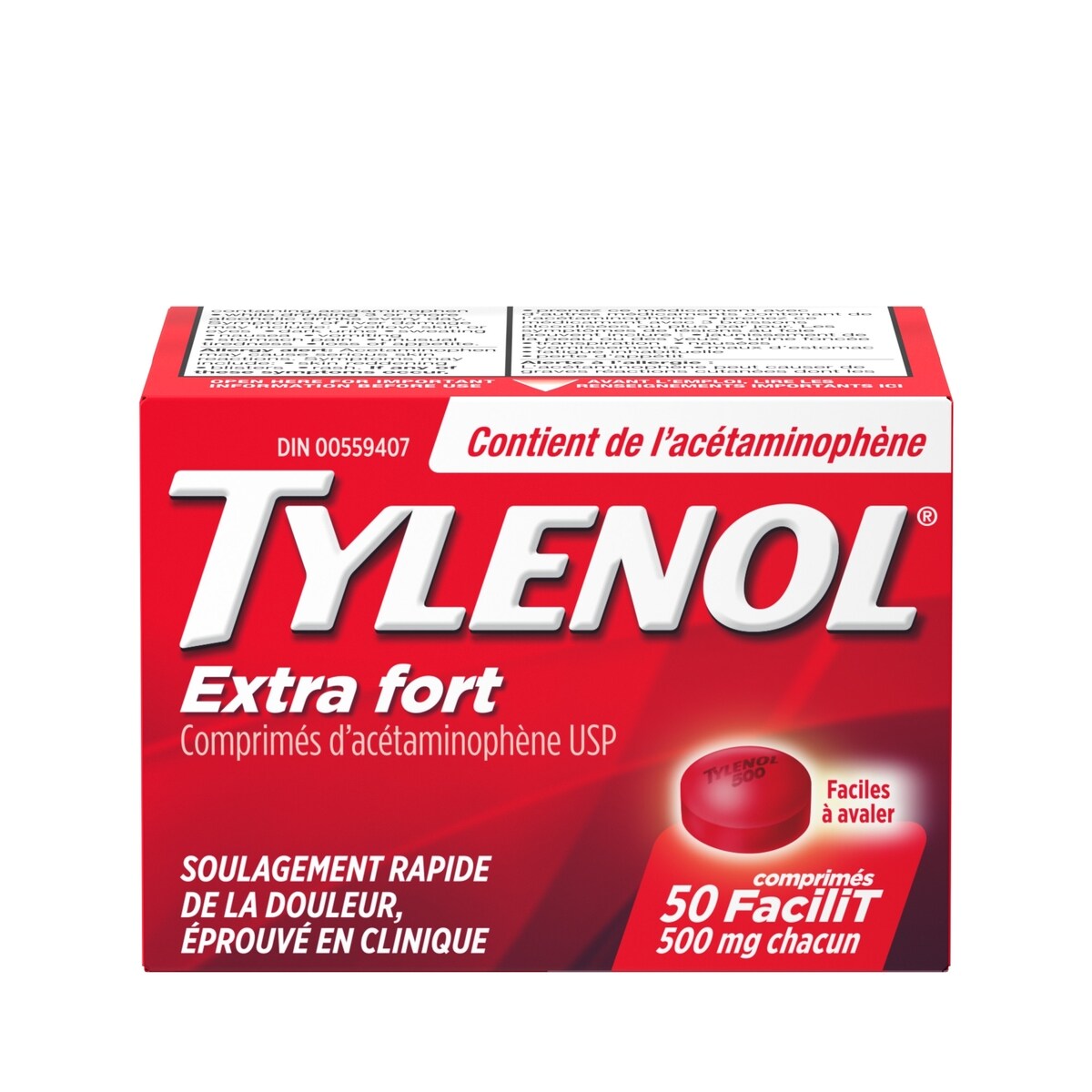 Acétaminophène à 500 mg, extra fort, comprimés FaciliT