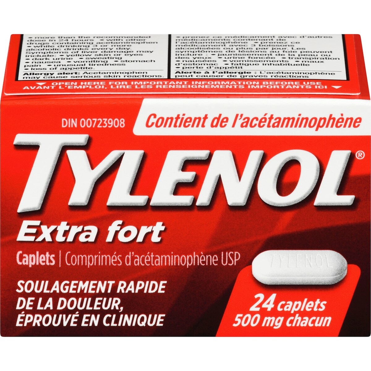 Acétaminophène à 500 mg, analgésique, extra fort, caplets