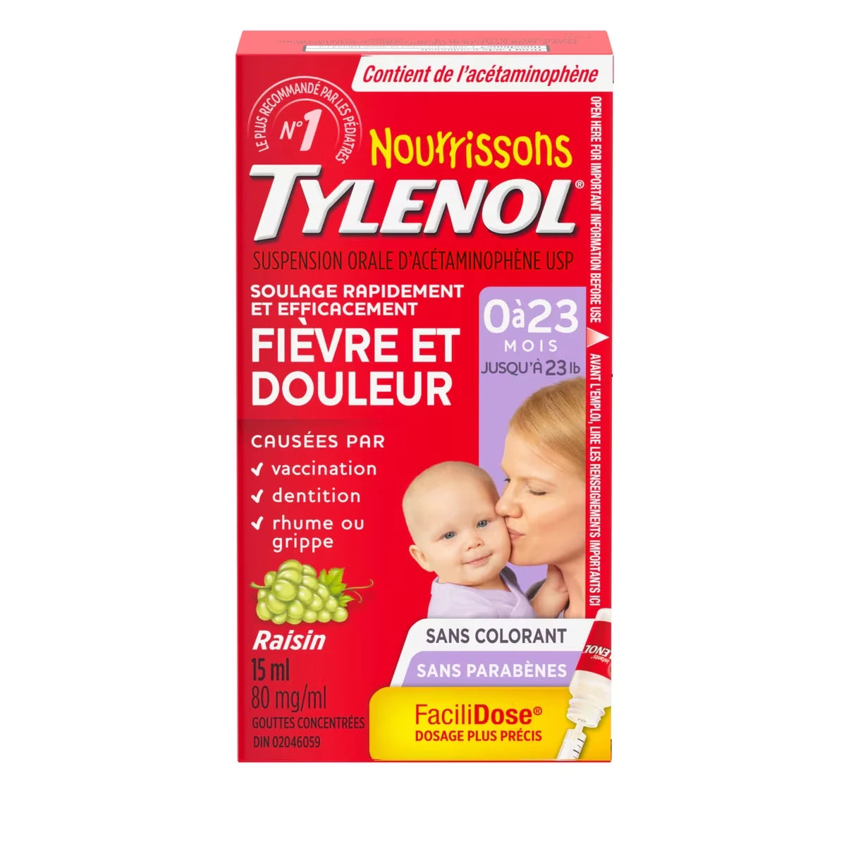Gouttes pour nourrissons, fièvre et douleur, sans colorant, raisin